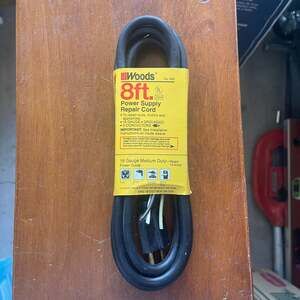 Woods 8ft 16/3 Gauge Medium Duty Power Supply‎ Repair Cord No. 589
